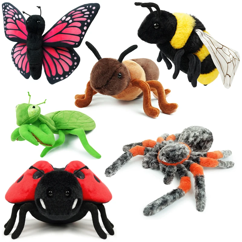 About 15-20CM Simulated Insect Plush Toy Kawaii Plush Ants Spiders Bees Ladybugs Butterflies Mantises Doll Funny Decoration Gift