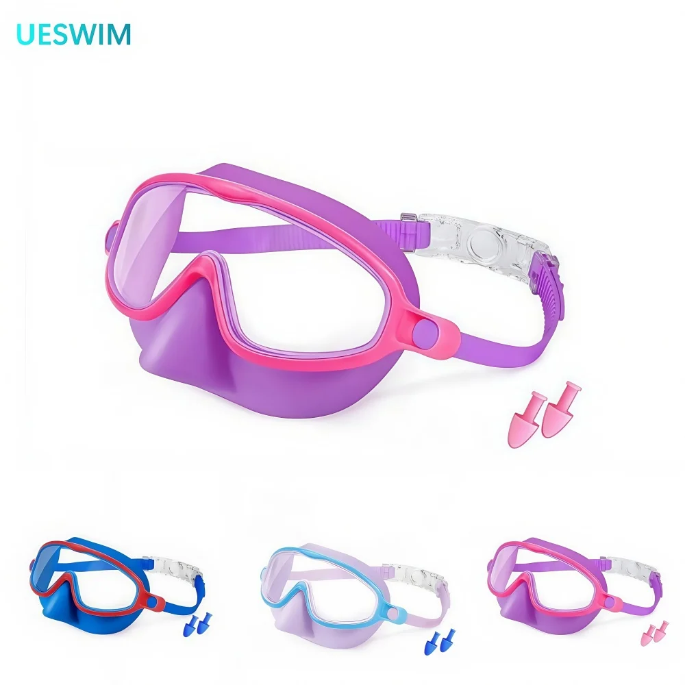 Kids Swimming Goggles with Nose Cover Wide View Diving Mask Anti-Fog UV Protection No Leak for Toddlers Aged 3-15