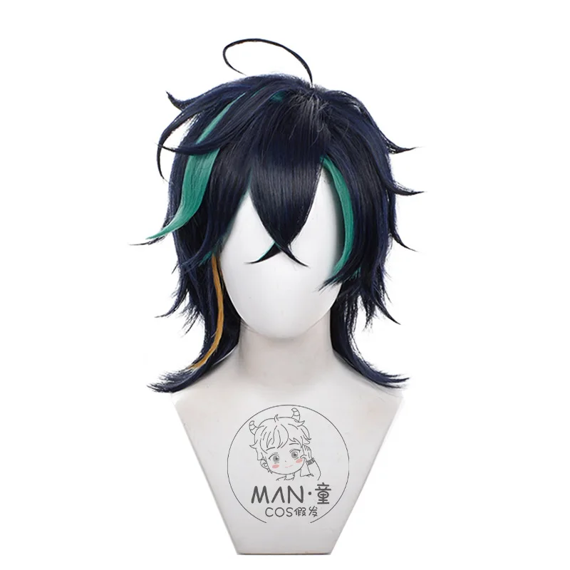 Genshin Impact Natlan Kinich Cosplay Wig Simulated Scalp Mixed Color Highlights Stock Halloween Gift