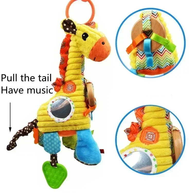 100% safe material baby multifunctional giraffe plush doll pull bell perfect bed hanging soothing educational teething toy
