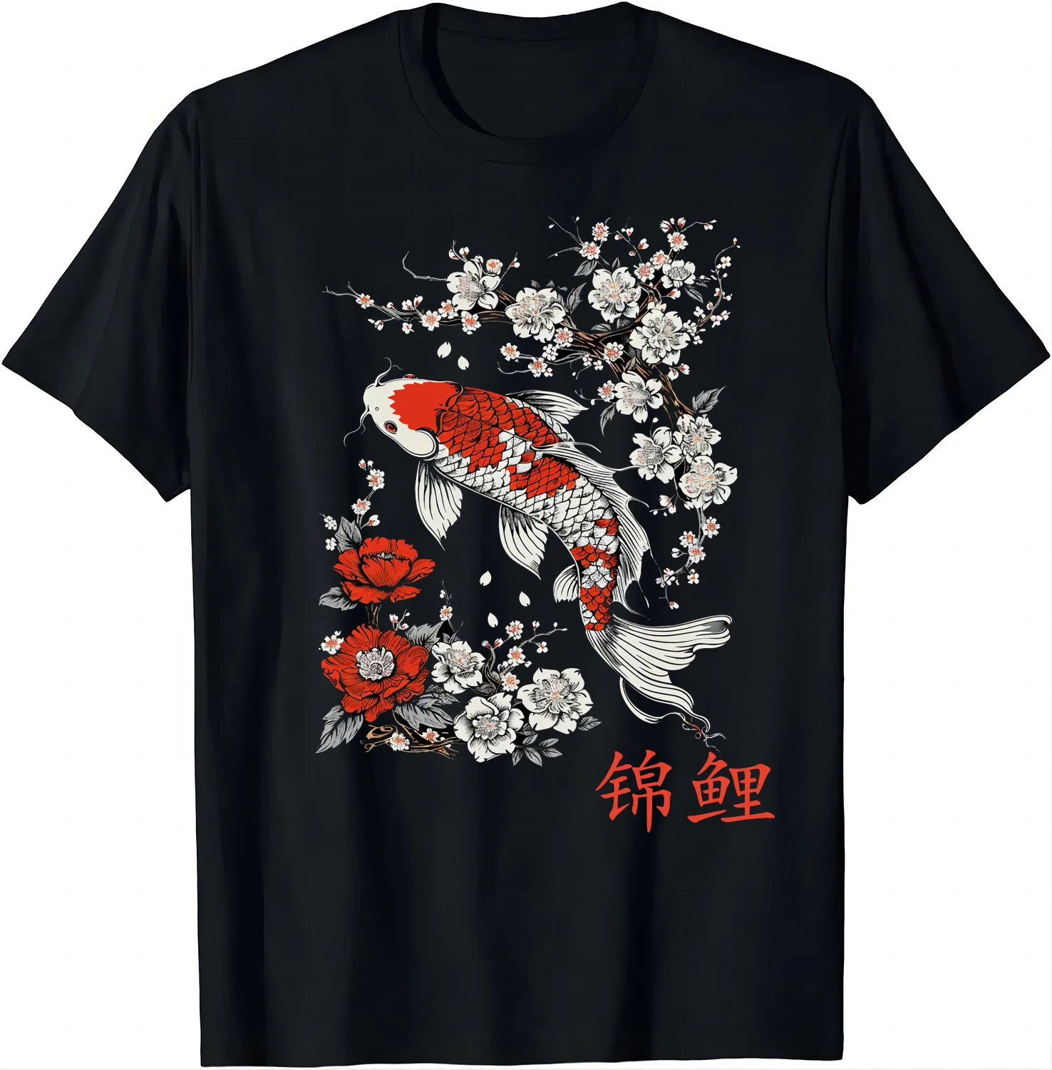 Unique Oriental Koi & Sakura Design T-Shirt Graphic T-shirts Unisex Summer Soft Tops Shirts for Women Camisetas Ropa De Mujer