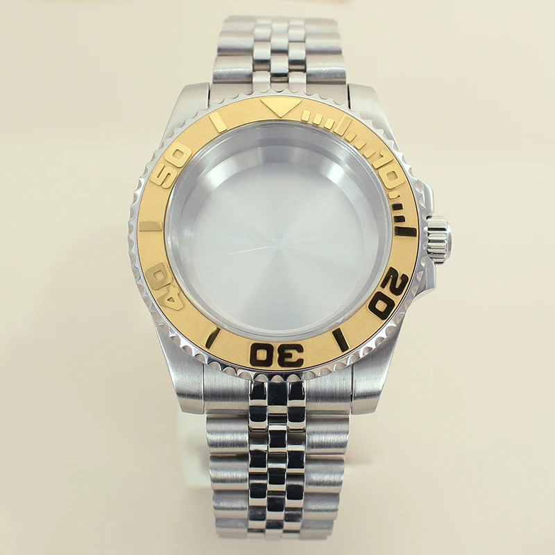 40mm Watch Case Sapphire Glass For NH35 NH36 8215 Eta 2824 PT5000 Movement 28.5mm Dial Silver YACHT Watch Case Jubilee Bracelet