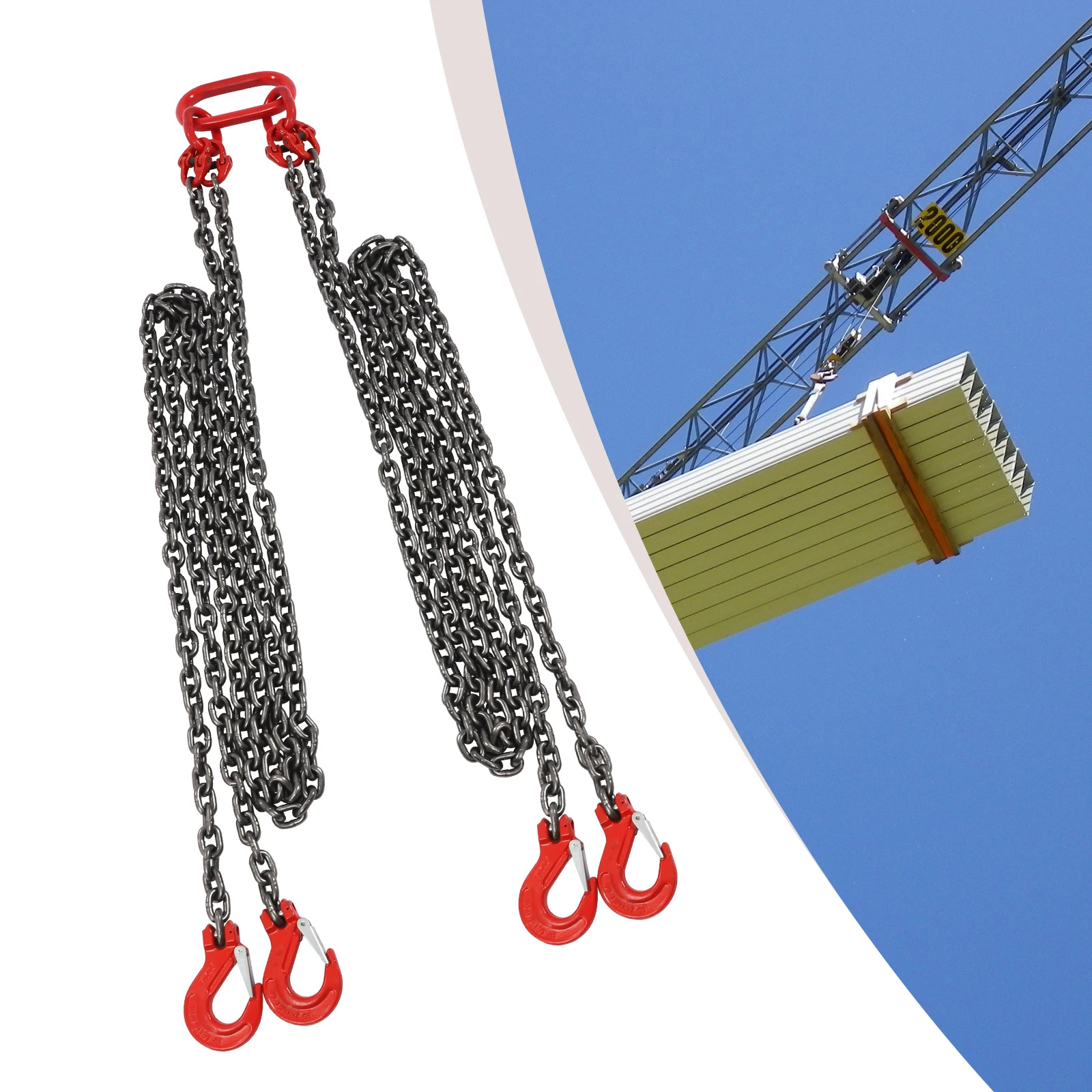 10FT Chain Sling 5/16 Inch *10FT Lift Chain Chain Hoist Lifts with 4 Leg Grab Hooks Used in Mining, Machinery, Ports, Building