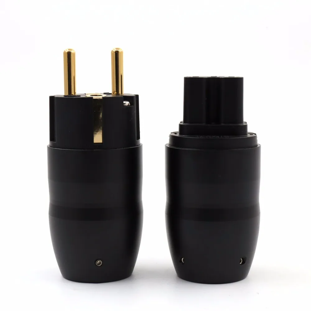 Black aluminium 24K Gold plated/Rhodium Plated hifi IEC female Connector EU Schuko Power Plug for DIY power cable