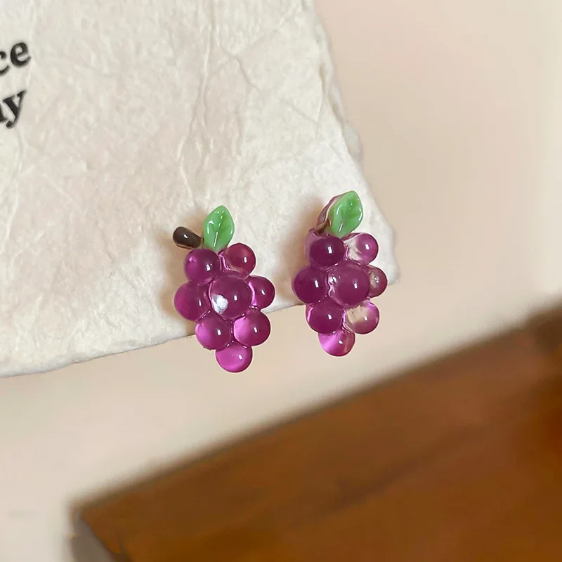 Simulated Jelly Succulent Grape Stud Earrings for Women Forest-style Fresh Resin Earring Versatile Fashion Jewelry Daily Wear B