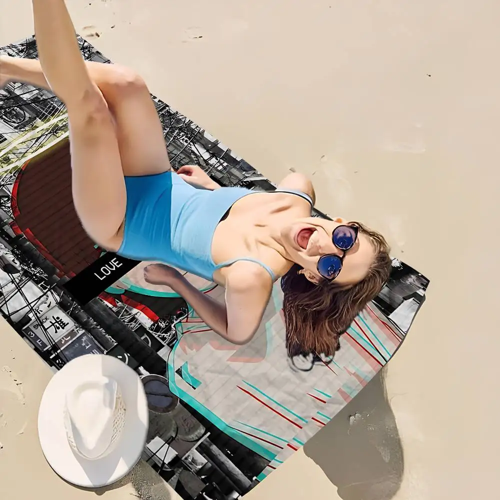 Anime S-Serial Experiments L-lain Microfiber Blanket Quick Drying Beach Towels Oversized Printing Absorbent Pool Towel Blanket