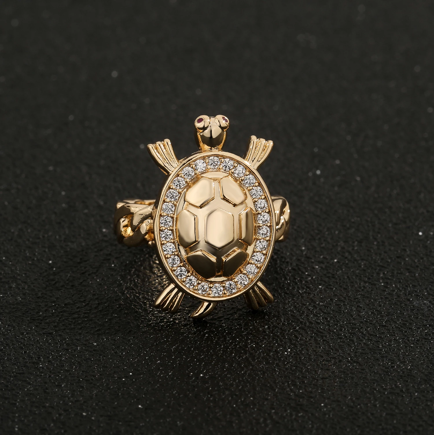 New turtle animal ring copper material inlaid with zircon electroplated with 14k gold size 789, support wholesale