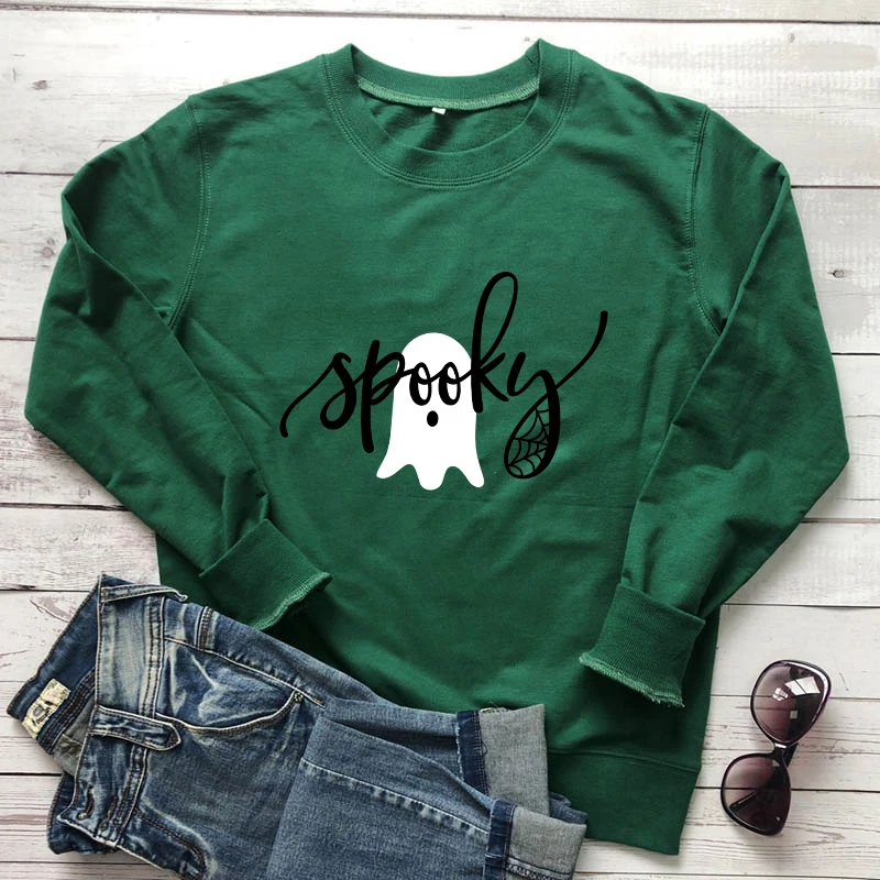 

colored spooky ghost Sweatshirt funny Women Long Sleeve jumper halloween graphic pullovers