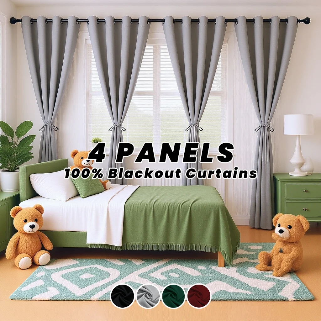 

100% Blackout Curtains 4 Panels Thermal Insulated Window Drapes Washable Privacy Protection for Bedroom Living Room Dining Room
