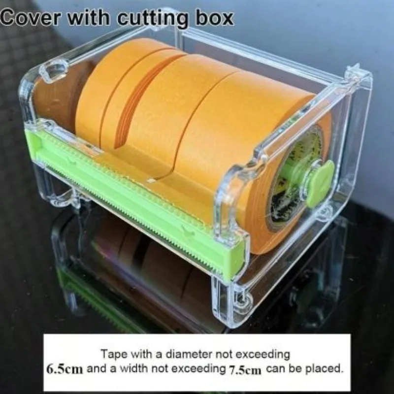 Acrylic Tape Holder with Cutting Box Transparent PP Material 65mm Diameter 75mm Width DIY Craft Tool Ideal for Model Making And