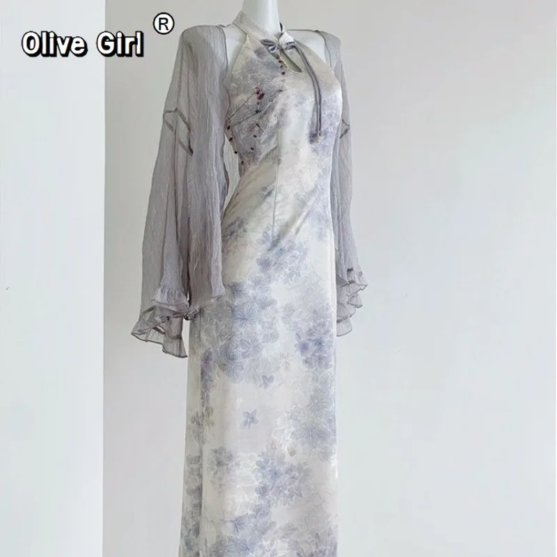 Olivegirl Elegant Dress Qipao Chinese Style Improved Versatile Temperament Cheongsam 2026 Sun Protection Cardigan Retro Girl