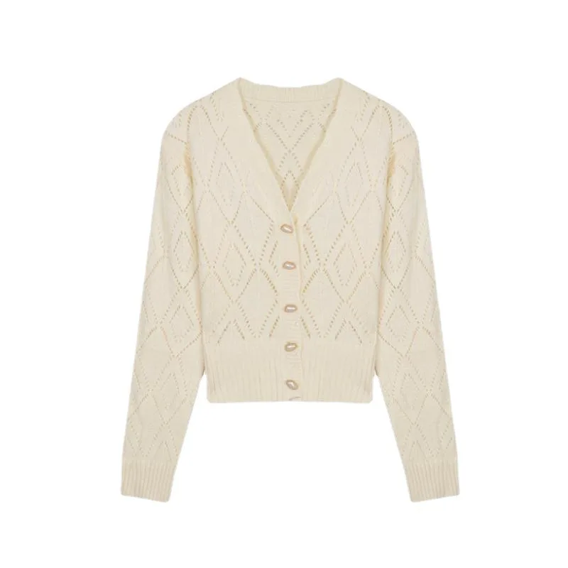 كارديجان نسائي مجوف برتقالي ، تصميم أزرار رائع ، رقبة حرف V ، سترة لطيفة ، معطف قصير ، كاجوال ، متعدد الاستخدامات ، خريف ، جديد ، #6