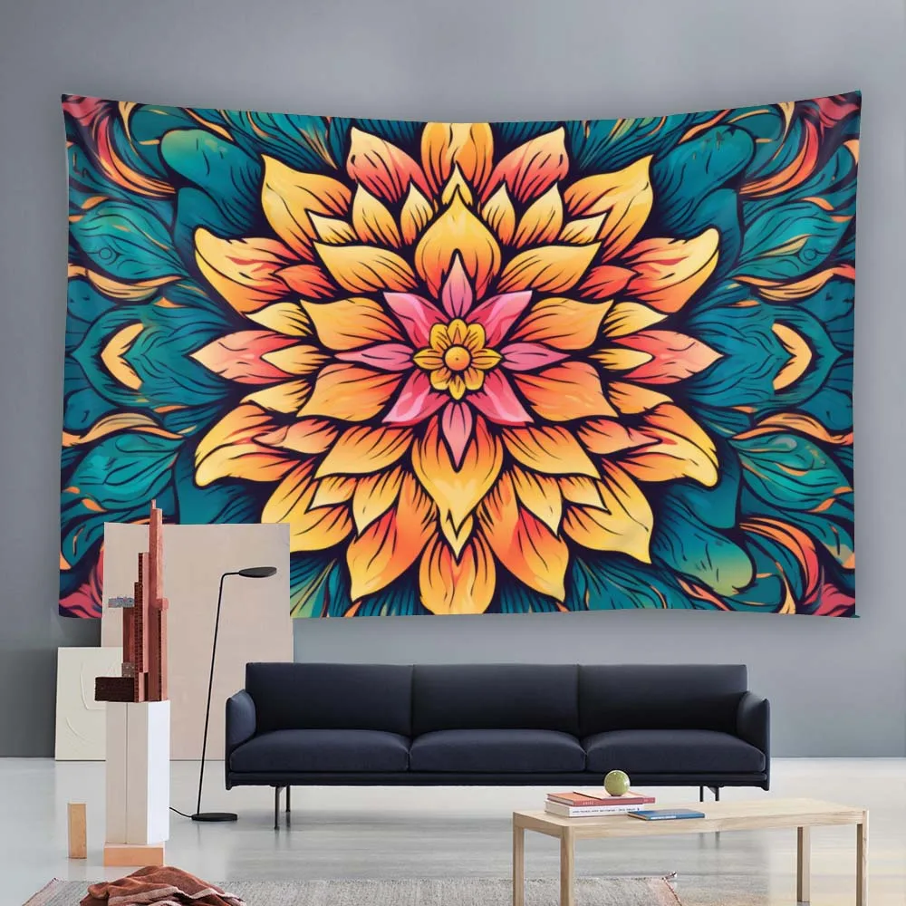 

Psychedelic patterned tapestry, multiple patterns and sizes, colorful kaleidoscope art wall hanging, home decoration background