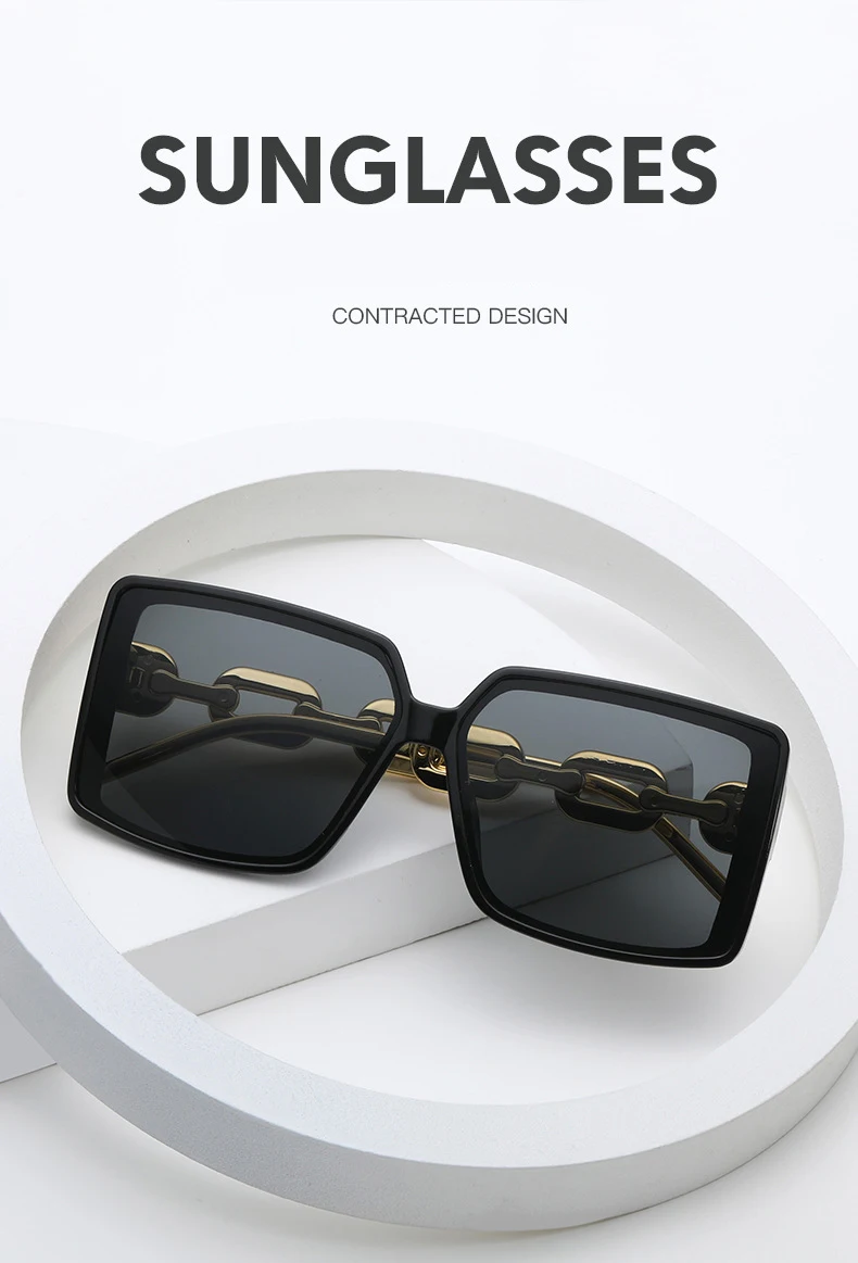 Personalisierte Hip-Hop-Ketten-Sonnenbrille, modische quadratische Brille mit großem Rahmen, trendige Sonnenbrille für Straßenfotografie 18126 – Detail 3
