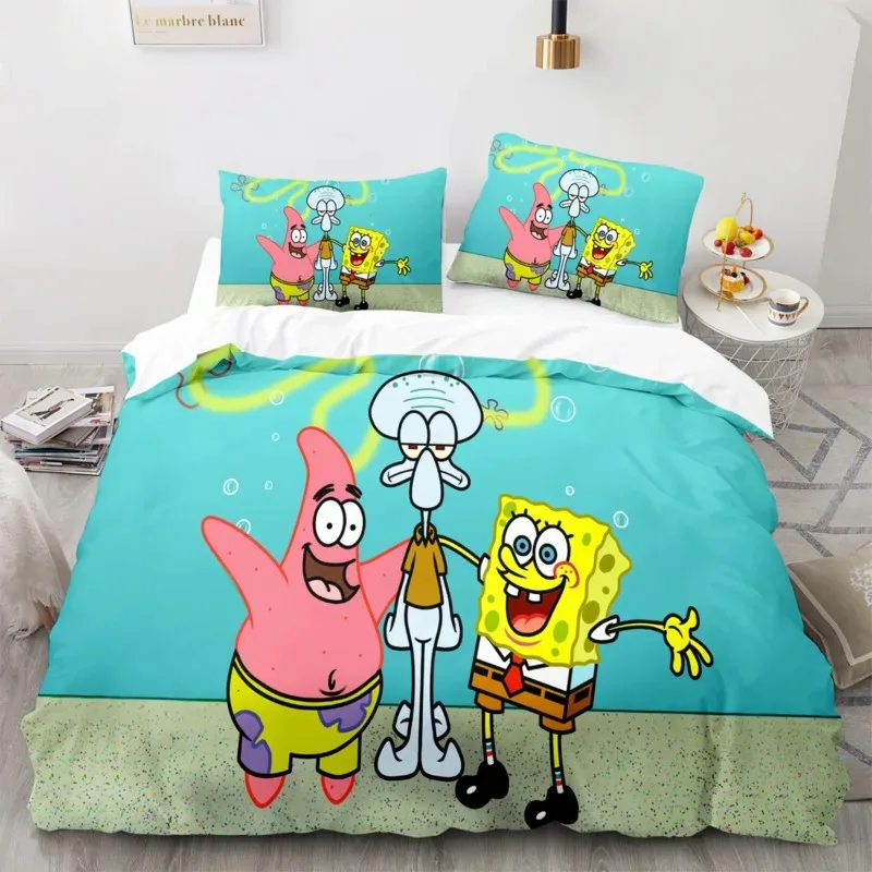 Parure de lit Bob l'éponge, dessin animé, imprimé en 3D, Patricks, Squidwards, housse de couette, taie d'oreiller, Queen, King Size