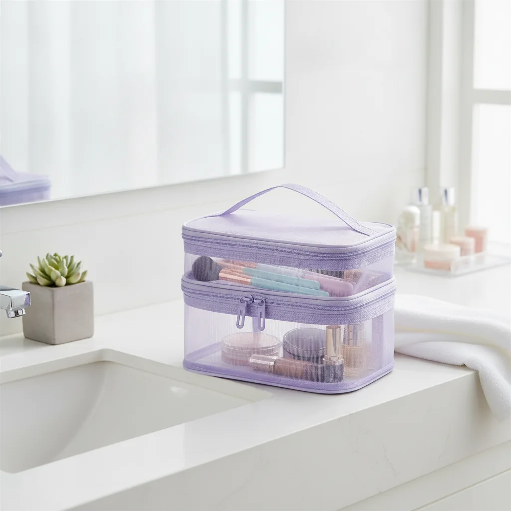 Transparent Mesh Travel Cosmetic Bag Large Capacity Storage Toiletry Bag 2/3 layer Makeup Case Toiletries Organization