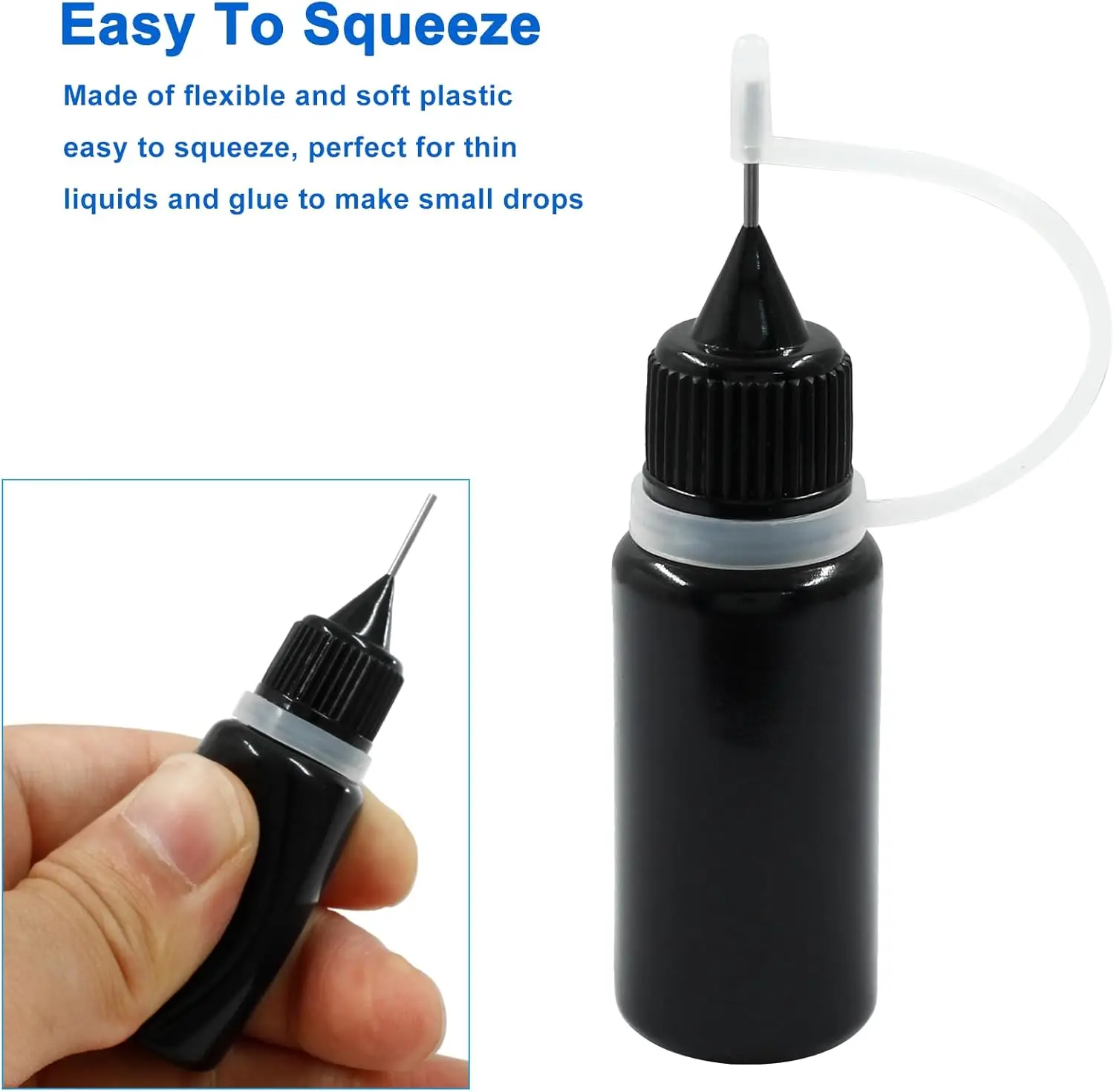 5pcs 10mL-120 mL Empty Needle Tip Glue Bottle With Black Cap DIY Quilling Tool Liquid Dropper Containers Silicone Rings