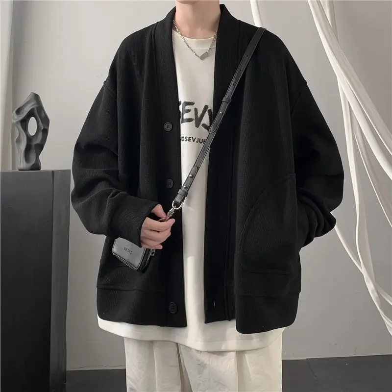 Men Cardigan V-neck Cardigan Hoodie Men Fashion Style Spring and Autumn 2023 New Lazy Wind Loose Casual Jacket Men Coat