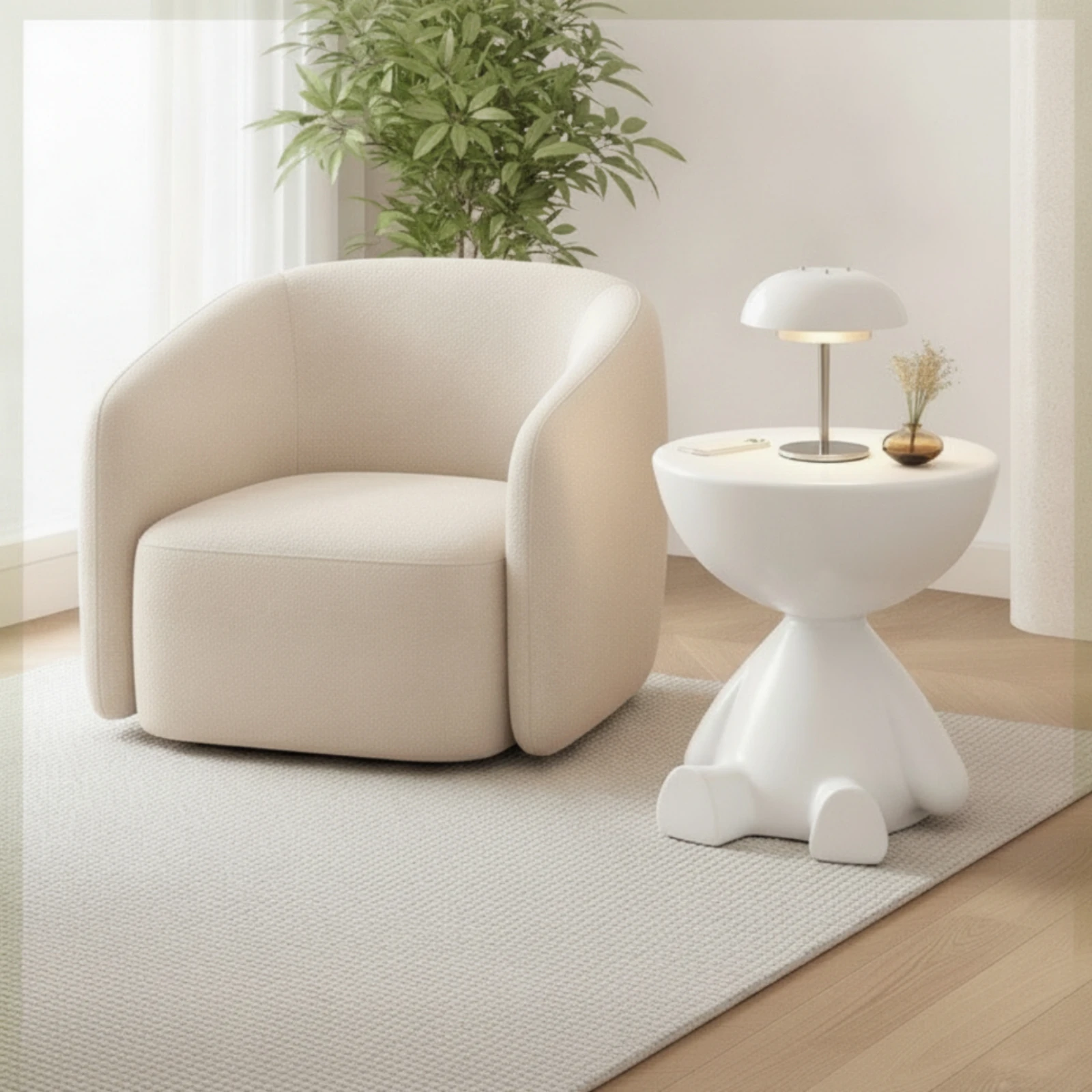Sculptural Side Table Compact Round Side Table Furniture Glossy Space-Saving for Living Room, Bedroom