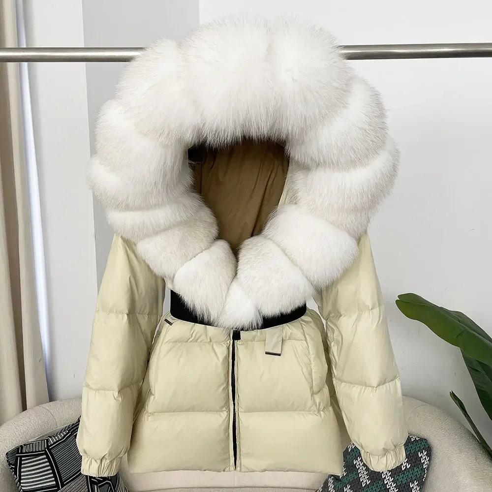 OFTBUY 2024 Winter Puffer Jacket Women Real Fox Fur Hooded Thick Warm White Duck Down Coat Female Parkas Waterproof Fur Jacket