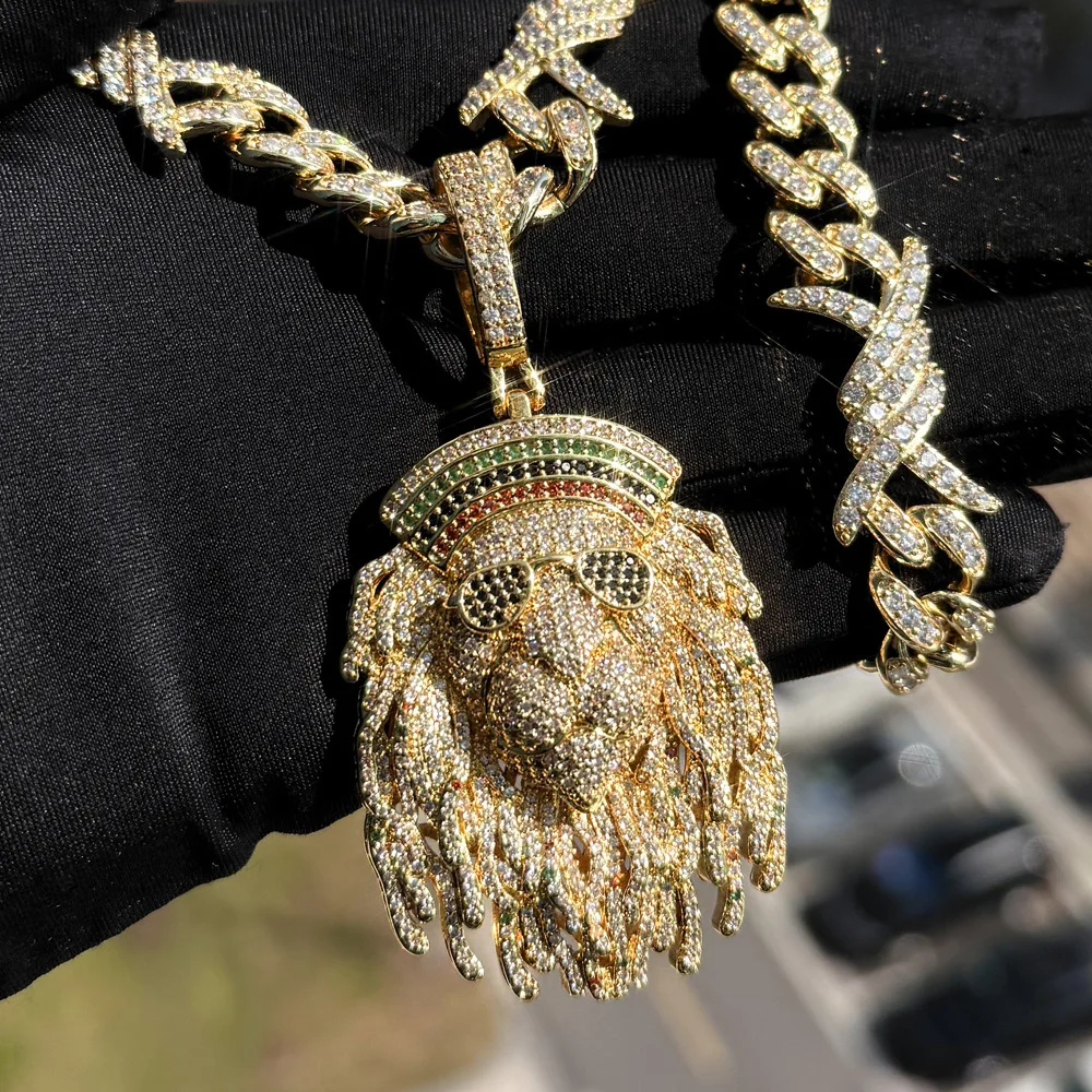 

Hip Hop Lion's head Pendant Necklace Micro Pave 5A Cubic Zirconia Bling CZ Rock Punk Men Women Jewelry Wholesale