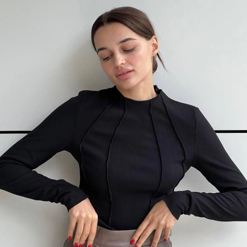 

Bottom shirt autumn and winter round neck tight edged T-shirt for women, cross-border tight casual sexy top for women ﻿