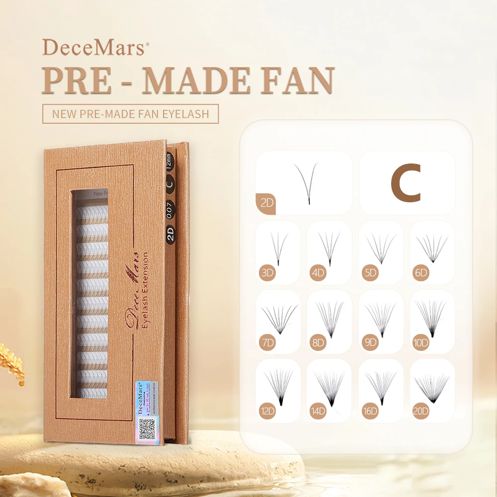 DeceMars New Pre-made Fan Eyelash C Curl (12 Lines/Tray)