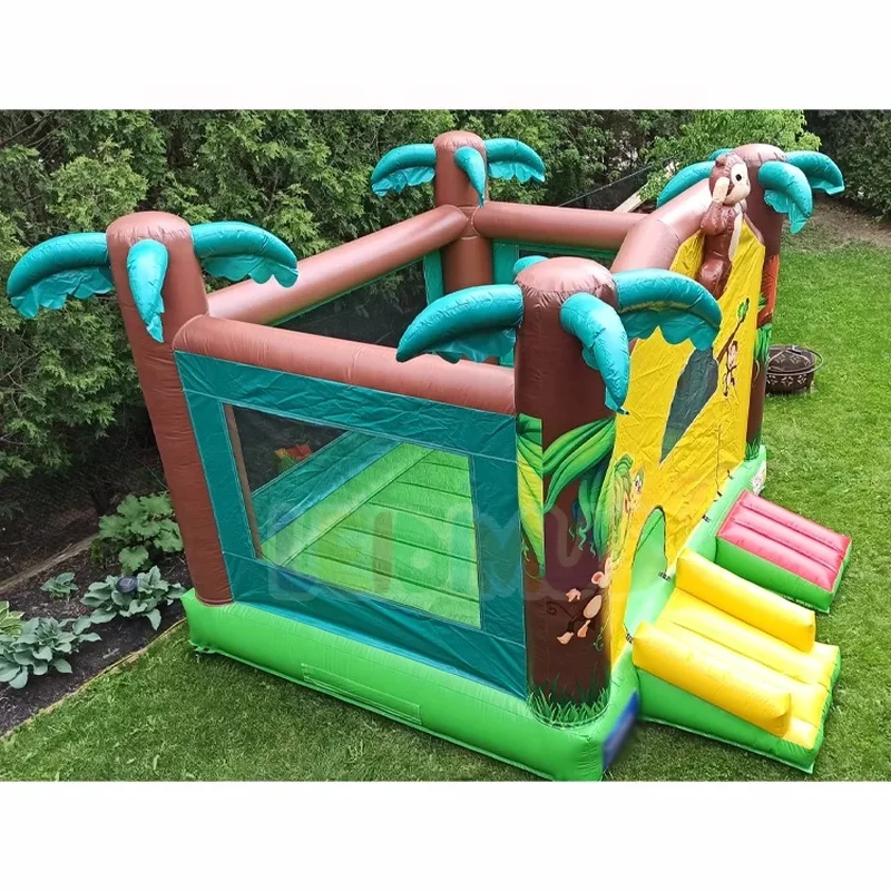 Inflatables Tropical Jungle Monkey Jumping Bouncy Castle Inflatable Bouncer Hupfburg Commercial Bounce House Moonwalk for Kids