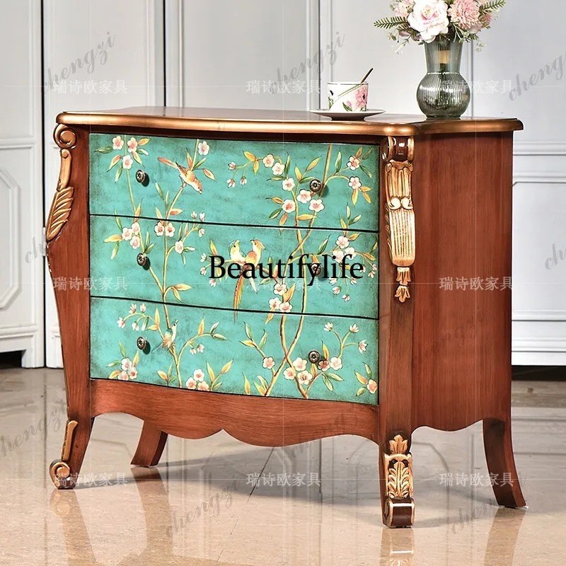 American country painted solid wood three-bucket cabinet, living room entrance entrance, locker drawer storage, sofa side