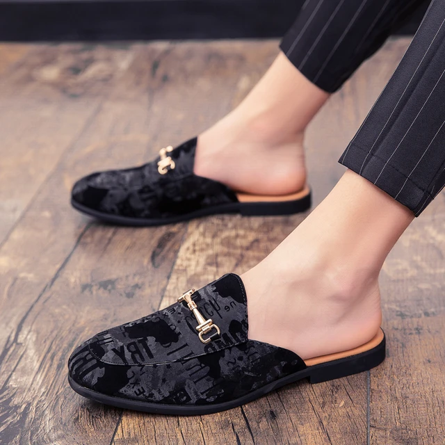 Summer Men Shoes Black Men Half Slippers High Quality Men Leather Casual Shoes Loafers Flip Flops Lightweight Flats Sandals Non leather Casual Shoes AliExpress