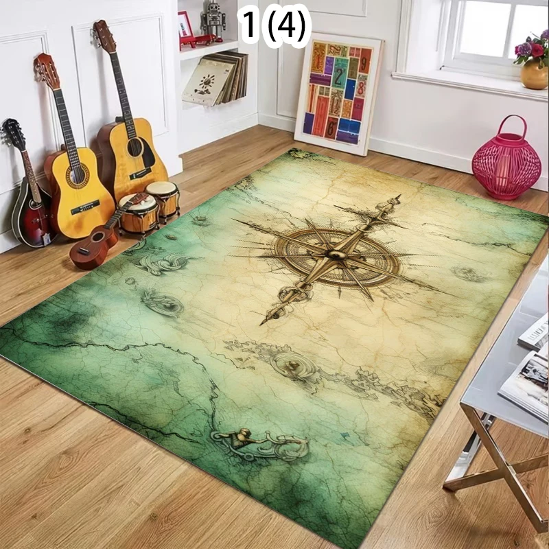 Pocket Watch Compass Printed Carpet Navigation Carpet Pattern Door Mat Kitchen Bedroom Living Room Carpet Entrance Porch Rug