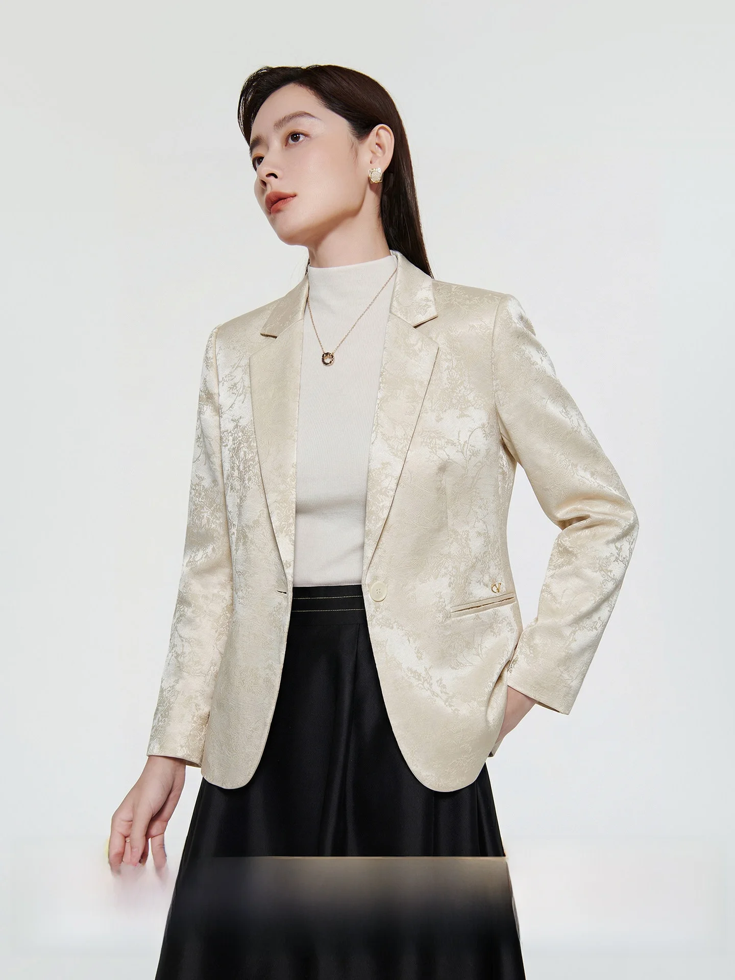 

CVANEA Spring Commute Classic 3D Emed Acetate Casual Single-Breasted Women's Comfortable Breathable Straight Cut