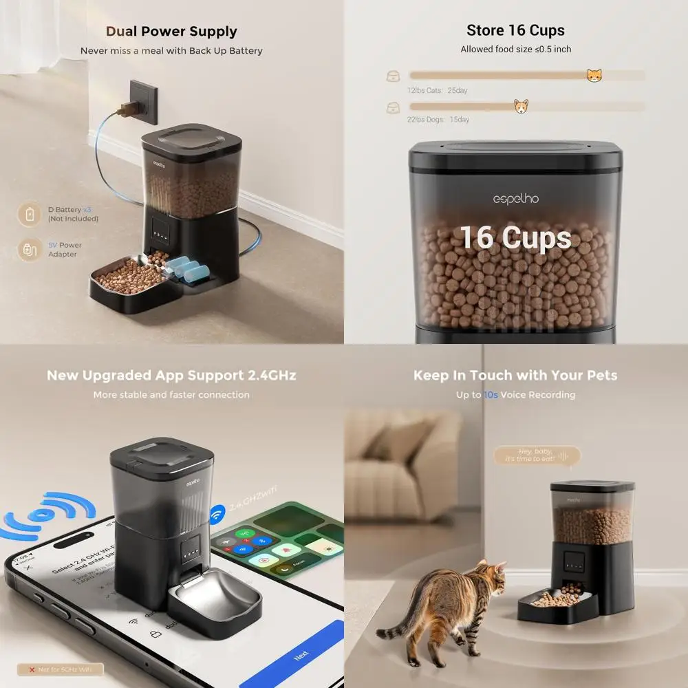 

Smart 2.4Ghz Cat Feeder: APP-Controlled, Timed Food Dispenser with Desiccant, Voice Recorder, Up to 10 Meals Daily