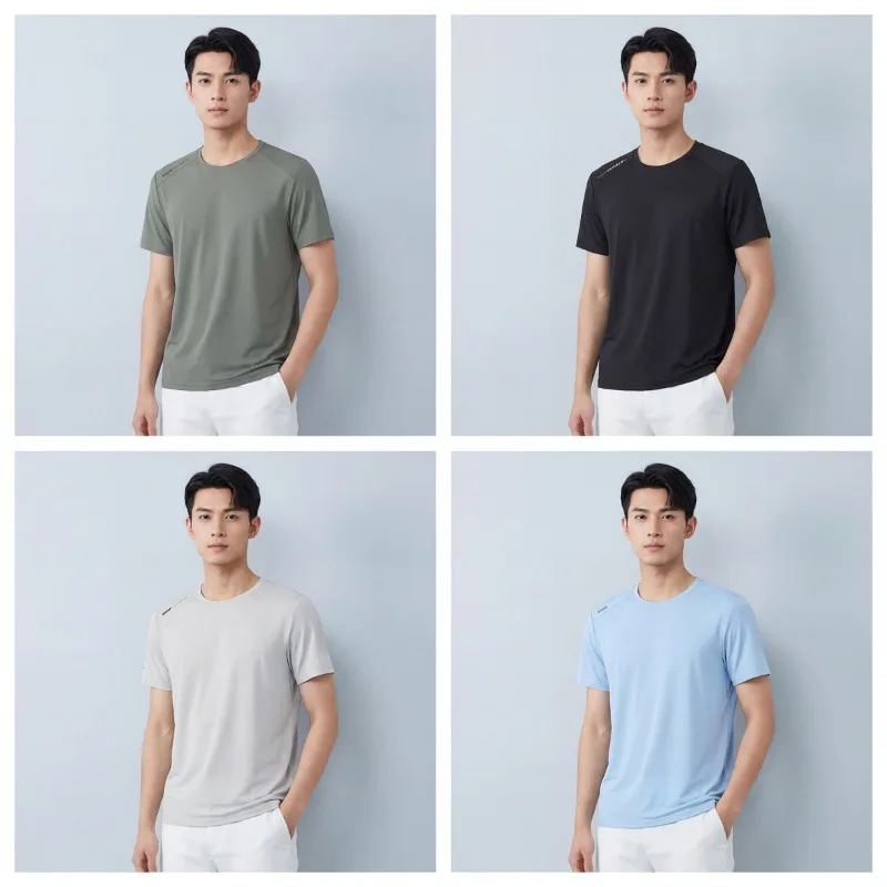 

Летний спортивный комплект для активного отдыха: ветрозащитный, дышащий, влагоотводящий, быстросохнущий, модный комплект из шорт и футболки с коротким рукавом из ледяного шелка