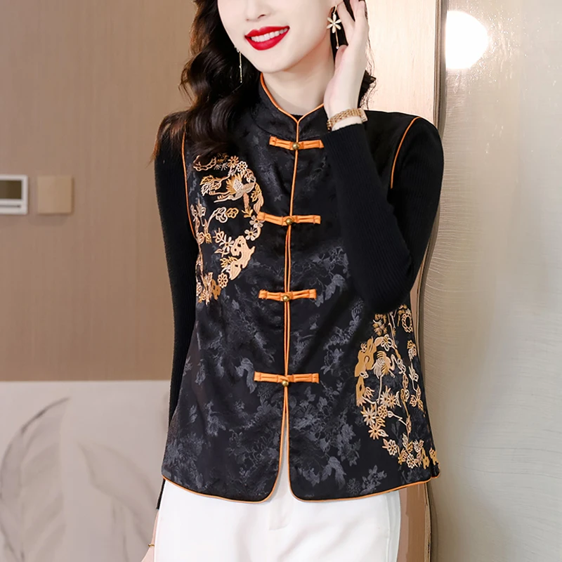 Retro Chinese Style Top Vest Women Modern Tang Suit Gilet Shirt Loose Oriental China Traditional Ethnic Blouse Clothing Harajuku