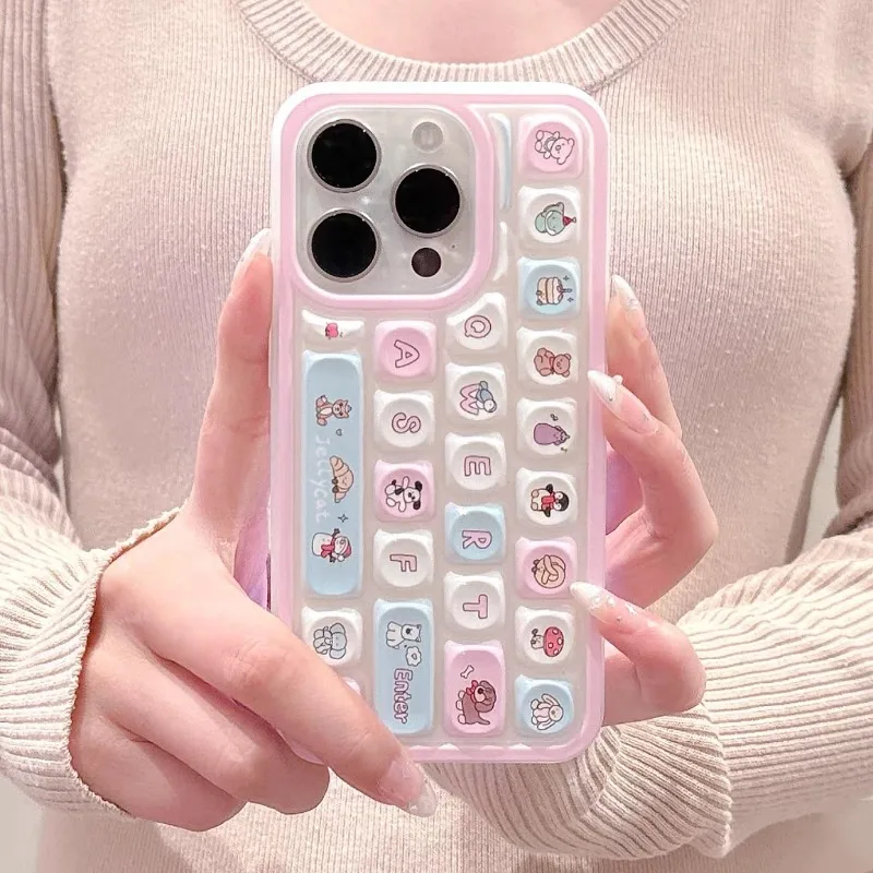 Creative Keyboard Case Compatible for IPhone 15 16 14 13 11 12 Pro Max 16 15 13 12 Pro Cute Penguin Eggplant Bear Puppy Cover