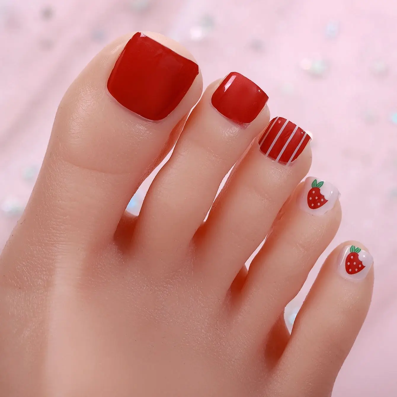 22Tips Summer Baking Free Toe Nail Sticker Strawberry Watermelon Lemon Full Cover Toenail Polish Strips Adhesive DIY Foot Decals