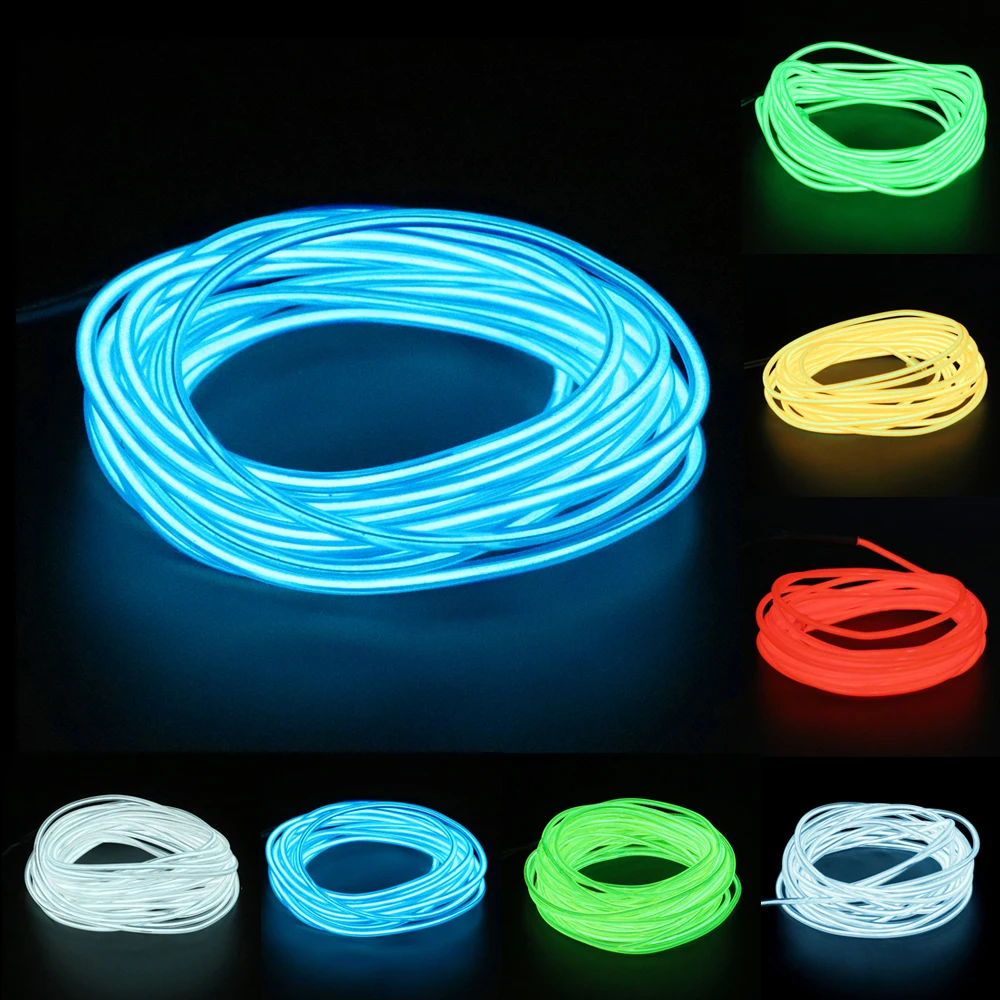 5V USB EL wire flexible Glow EL Wire tape tube Strip LED Neon Lights Shoes Clothing Car waterproof led strip 1m/3m/5M 1PC/lot