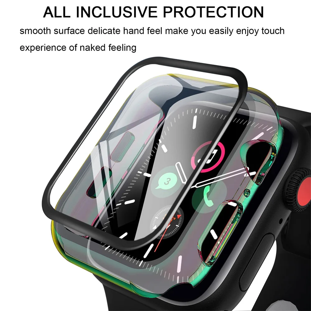Vidro + capa para apple watch capa série 9-8 7 6 5 4 3 se 44mm 40-42-38-41mm 45mm protetor de tela amortecedor apple watch acessórios