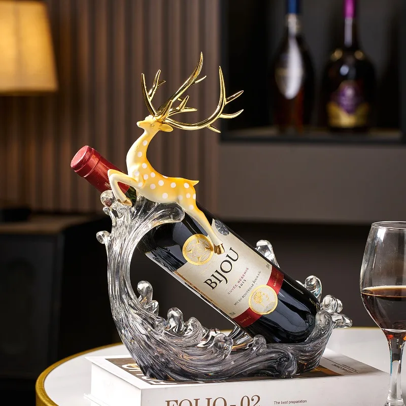 Statuette Wind Water Rise,Artistic Ornaments,Living Room Wine Cabinet Red Wine Rack Desktop Fawn Figurine Decoration