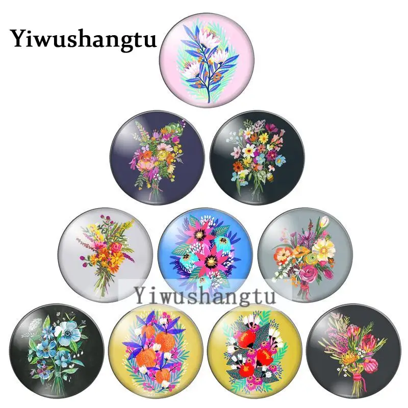 A bouquet of flowers Bright colorful 8mm/10mm/12mm/18mm/20mm/Round photo glass cabochon demo flat back Making findings ZB0543