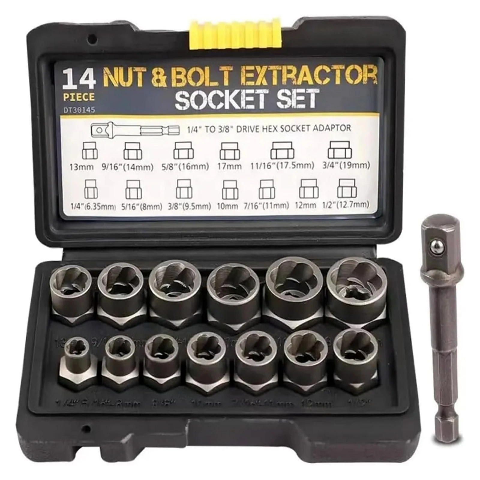 14 Packs Stripped Bolt Extractor Set Bolt Remover Set Damaged Bolt Nut Remover for Damaged Frozen Studs Rusted Rounded-Off Bolts