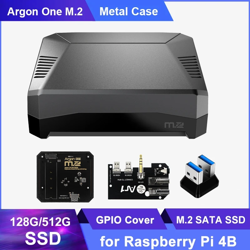 Raspberry Pi 4 Argon One M.2 Aluminum Case with SSD SATA M2 Expansion Slot GPIO Cover Cooling Fan for Raspberry Pi 4 Model B
