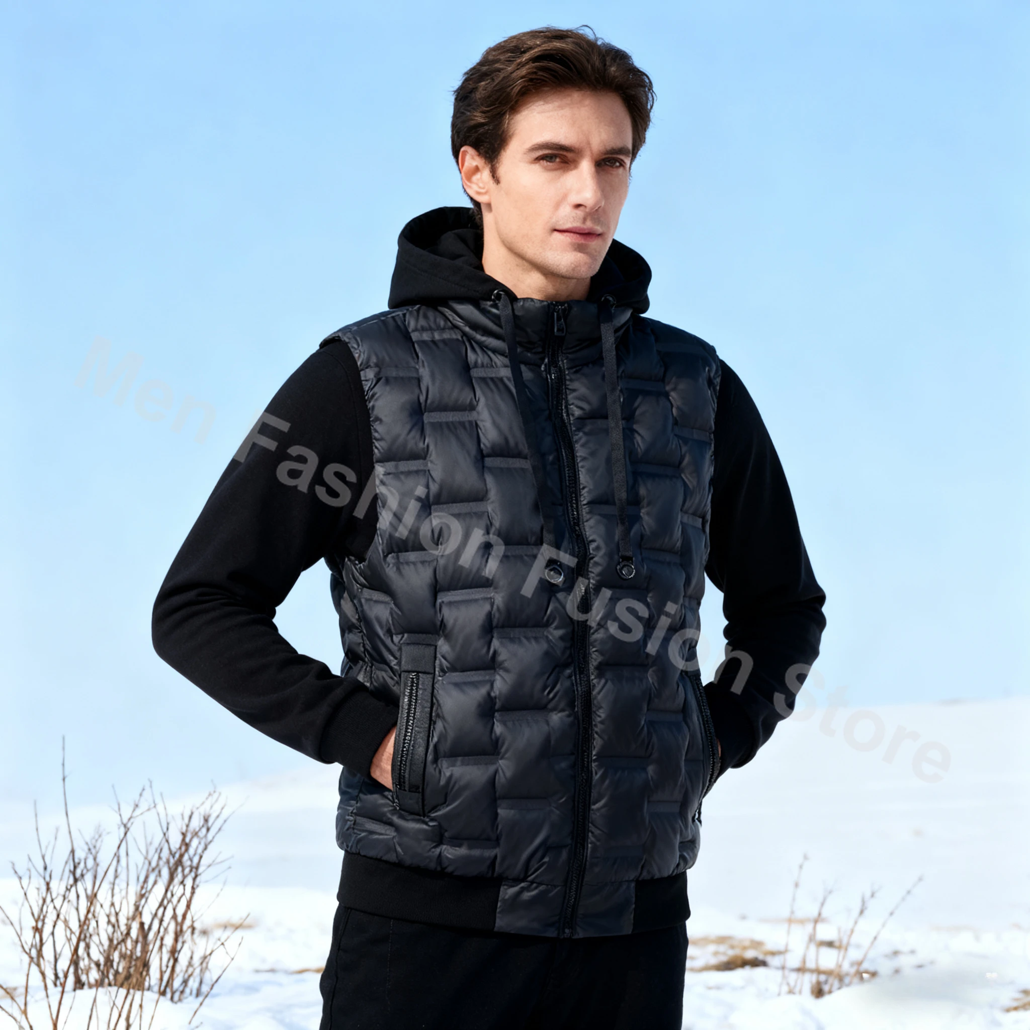 

Men's Hooded Vests with Detachable Cap Windproof Warm Winter Vests for Men Solid Thicken Sleeveless Waistcoat Plus Size 8XL