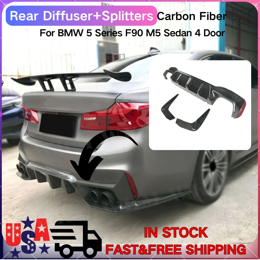 

Carbon Fiber Rear Bumper Diffuser Spoiler Side Splitters Set For BMW 5 Series F90 M5 Sedan 4 Door 2017- 2022 Back Bumper Guard