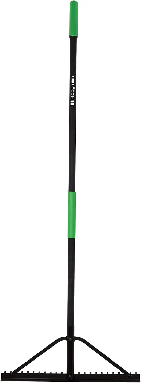 Rake with Heavy Duty Construction, Fiberglass Core, Ergonomic No-Slip H-Grip Handles, and High Carbon Steel Tines for Ga