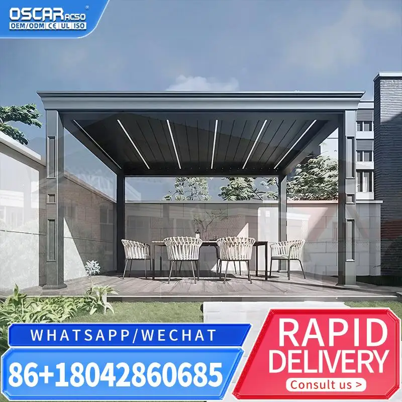 عريشة حديقة سقف فناء من الألومنيوم للمناخير الحيوي في الهواء الطلق لعريشة الشرفة بجانب حمام السباحة في الفناء الخلفي