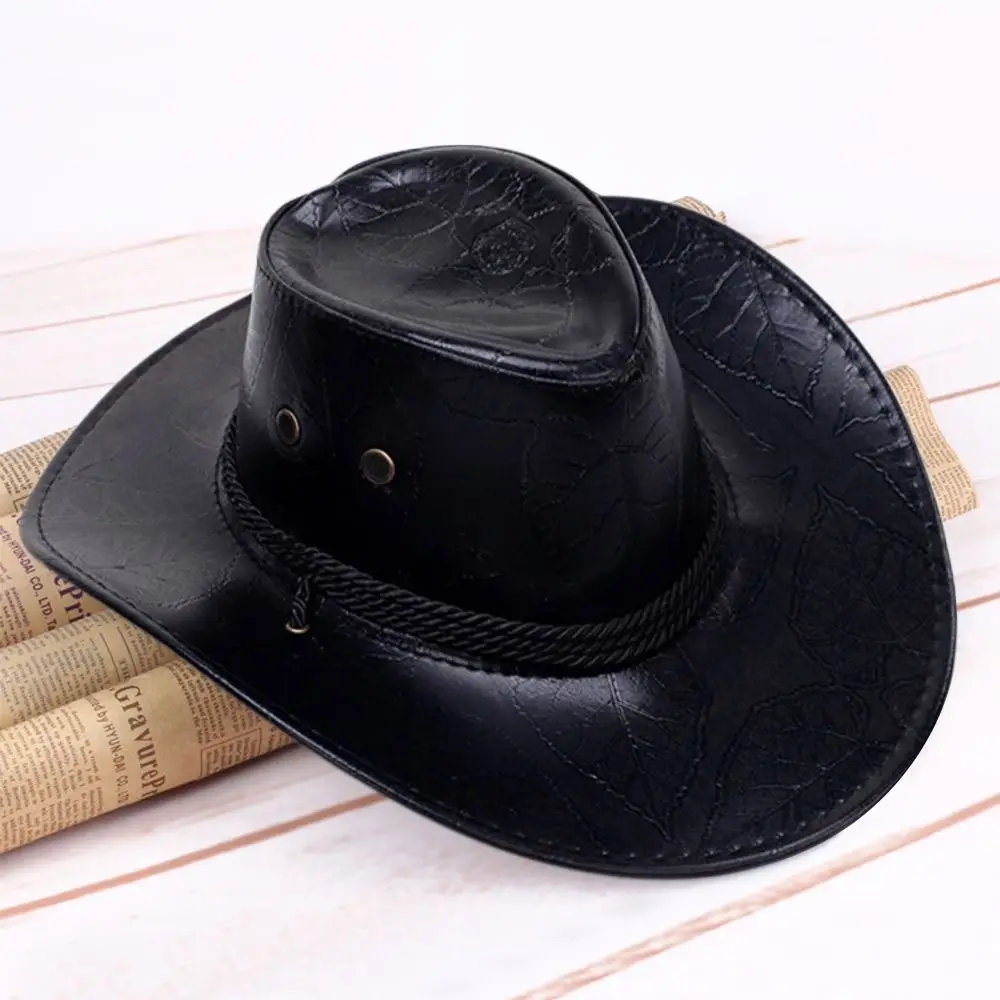 Cowboy Knight Hat Western Sun Hats Women Men Leather Caps Gentleman Jazz Vintage Cap Large Grassland Summer Autumn Visors