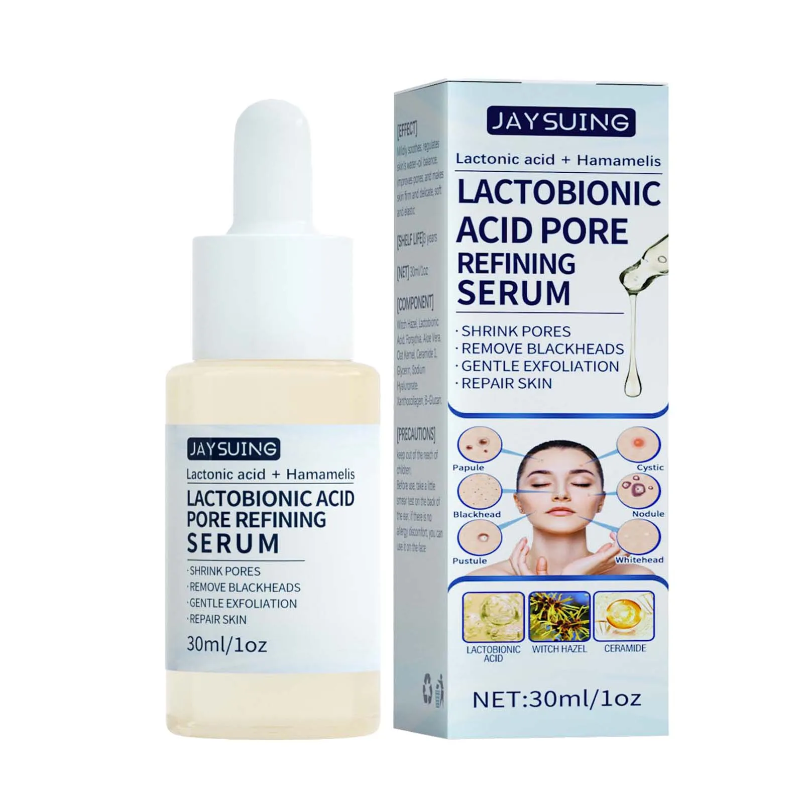 Lactobionic Acid Shrink Pore Essence Hyaluronic Acid Firming Brighten Moisturizing Nourish Essence Pore Shrink Face Serum 30ml