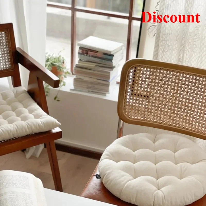 New high-end tatami round dining chair strap chair cushion Japanese simple white square seat cushion sedentary